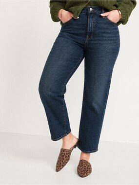 High-Rise Straight Leg Women's Jeans - Dark Blue